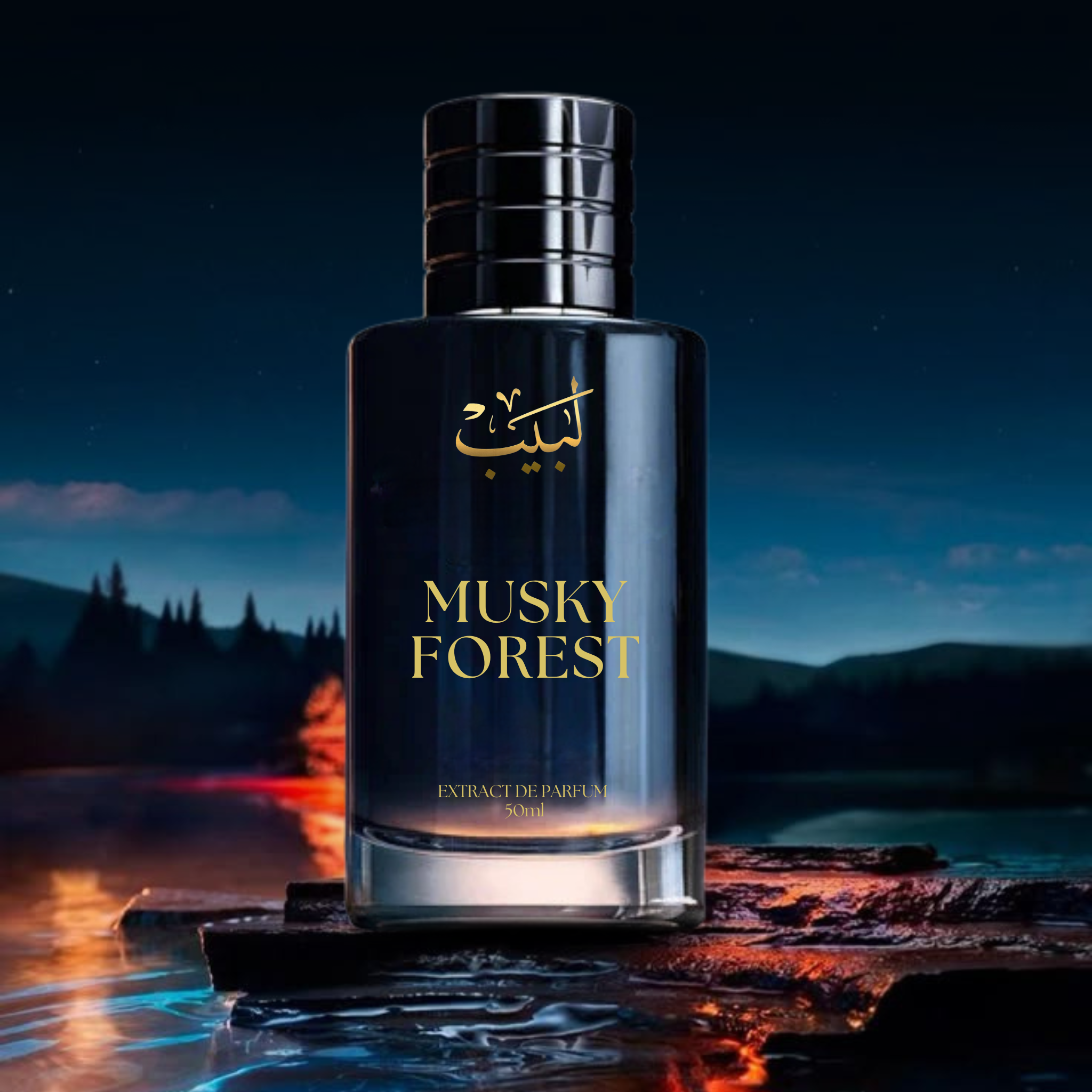 "Musky Forest Perfume by Labaib – A rich, earthy fragrance inspired by the deep, woody essence of a forest, offering a natural, captivating scent."